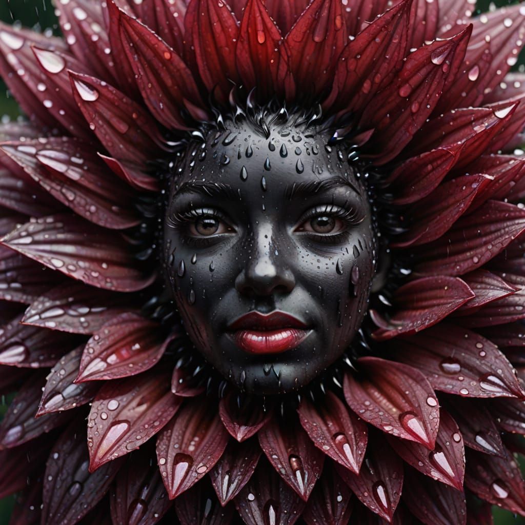 Hyperrealistic Black Dahlia in Vivid Raindrops