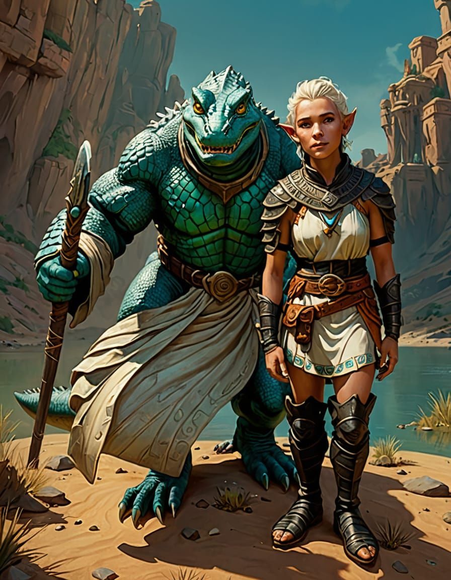 Fantastical Oil Painting of Desert Encounter