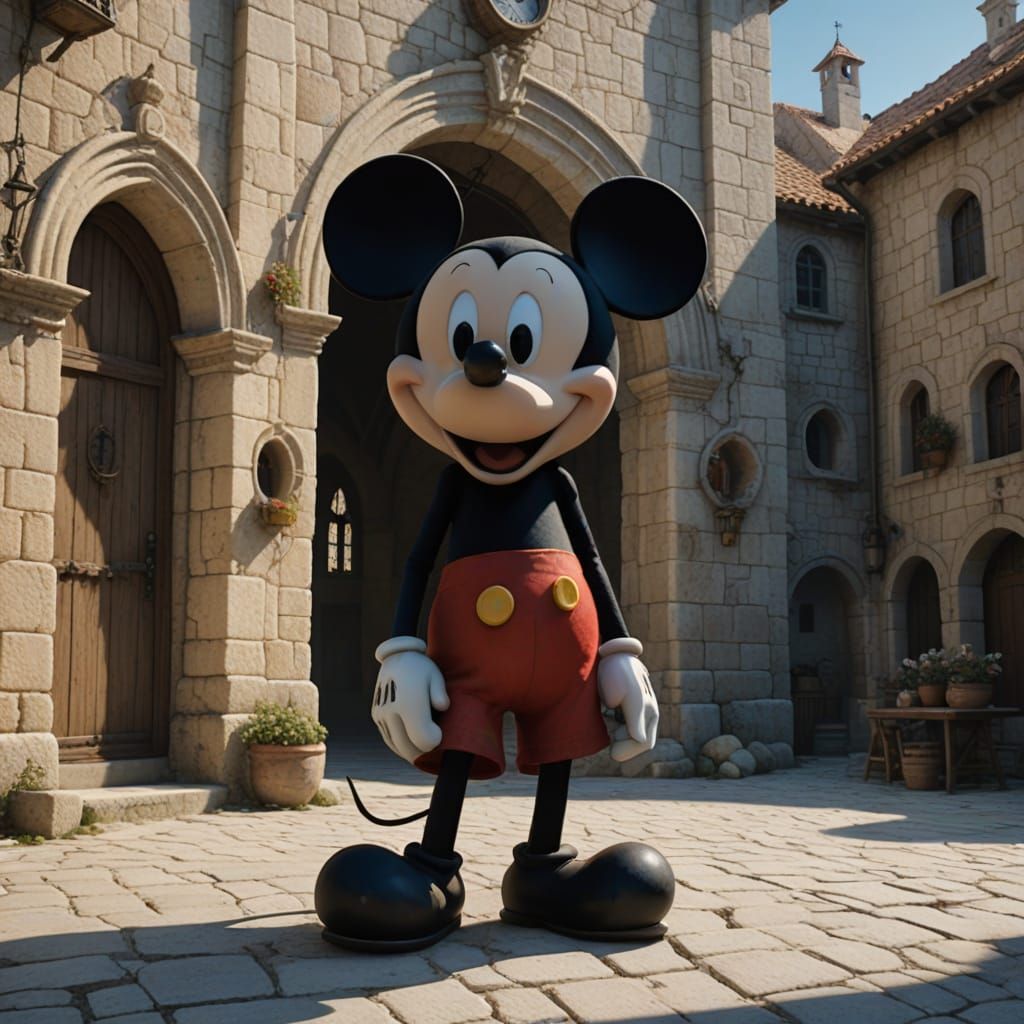 Giant Mickey Mouse in Medieval Tussle, Trogir-Inspired Tower