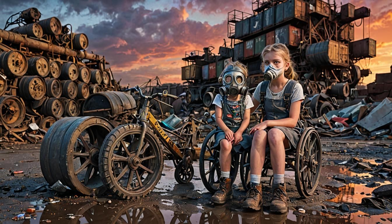 Dieselpunk Girl with Crane in Industrial Port