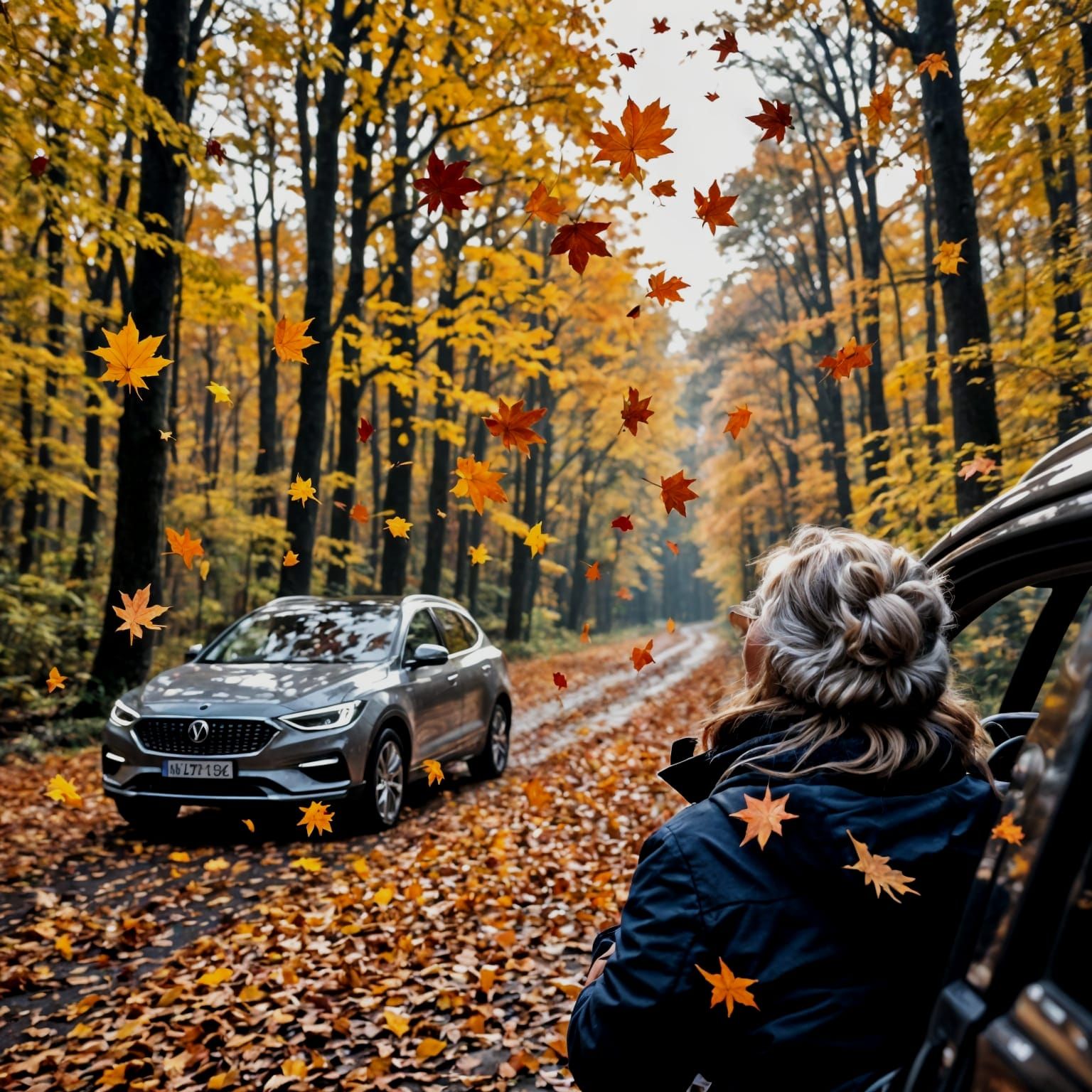 Falling Autumn Leaves in Central European Woods
