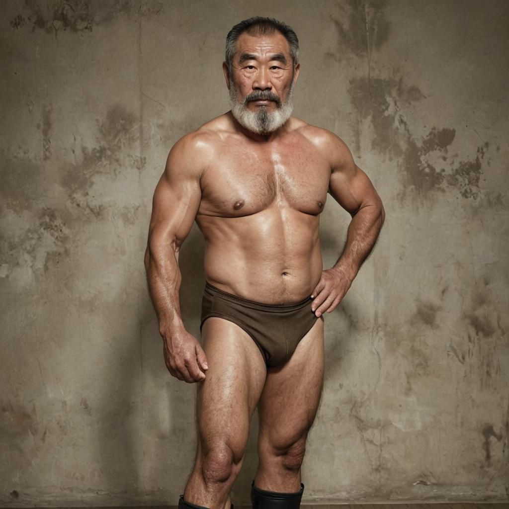 Mature Japanese Wrestler in Gritty Cinematic Portrait