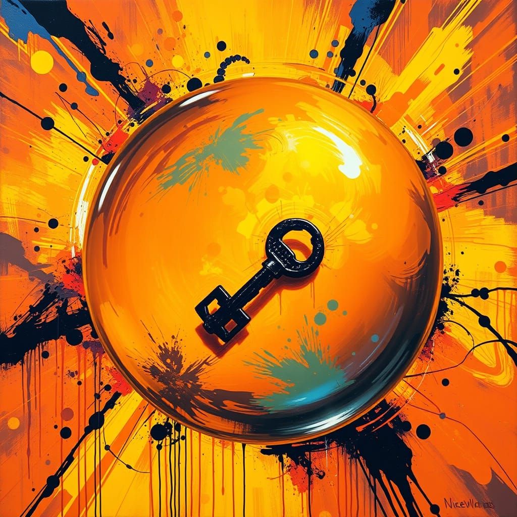 Fluorescent Orange Ball with Key, Graffiti Art