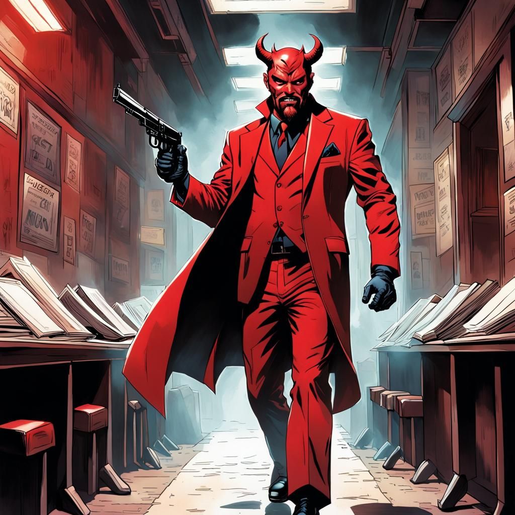 Devil Masked Man in Red Suit, Comic Art