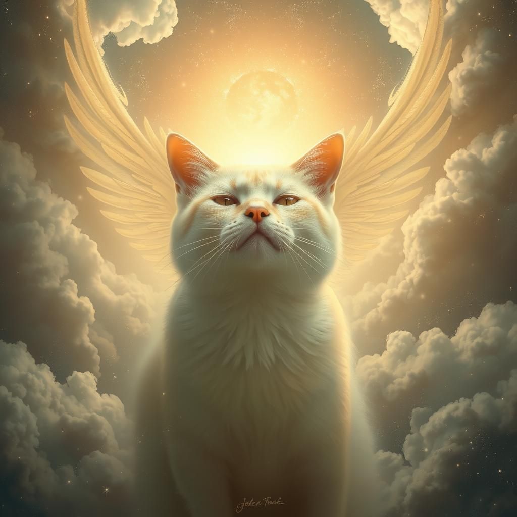 Cosmic Zen Cat Angel in Beige Haze