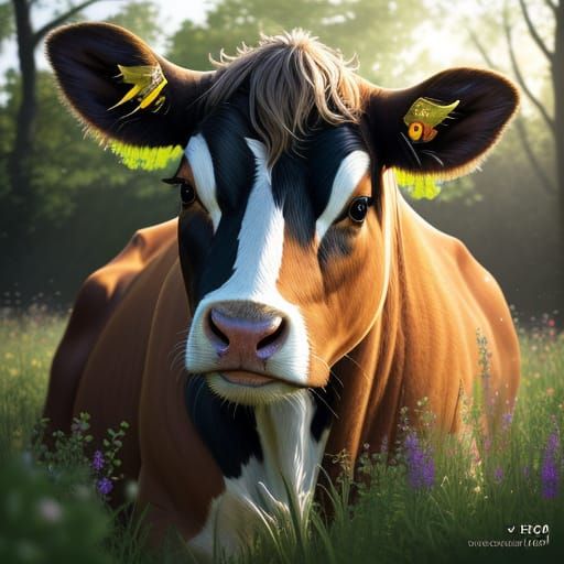 Cow in Meadow: Hyperrealistic Concept Art