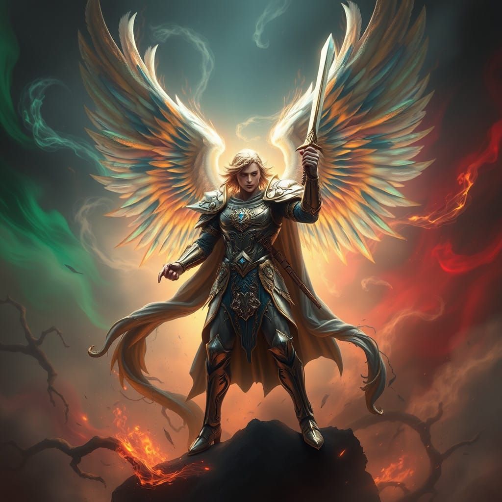 Archangel Michael in Celestial Armor, Dispelling Evil with D...