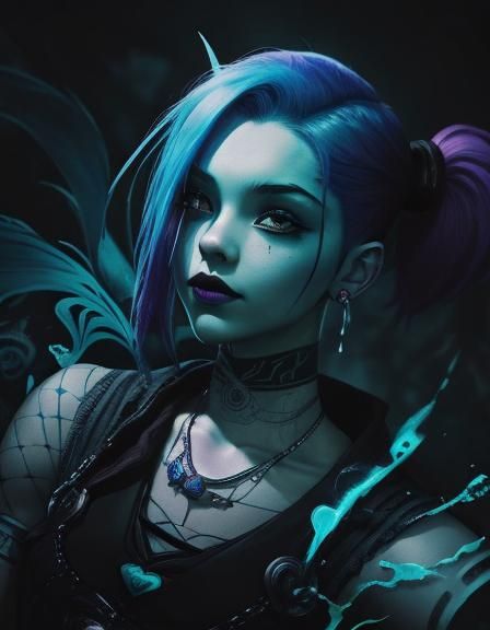 League of Legends Jinx in Stippling Illustration