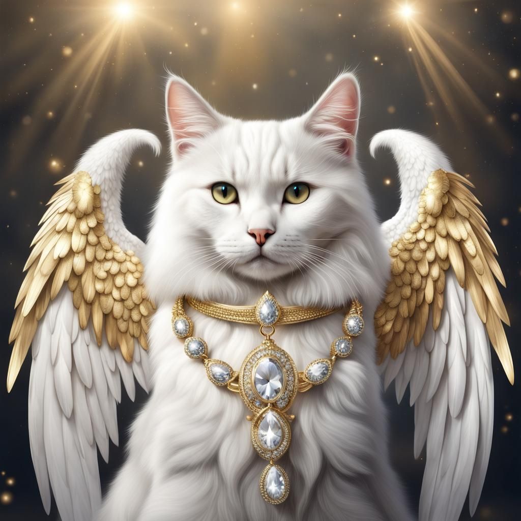 Angelic White Cat with Diamond Accessories