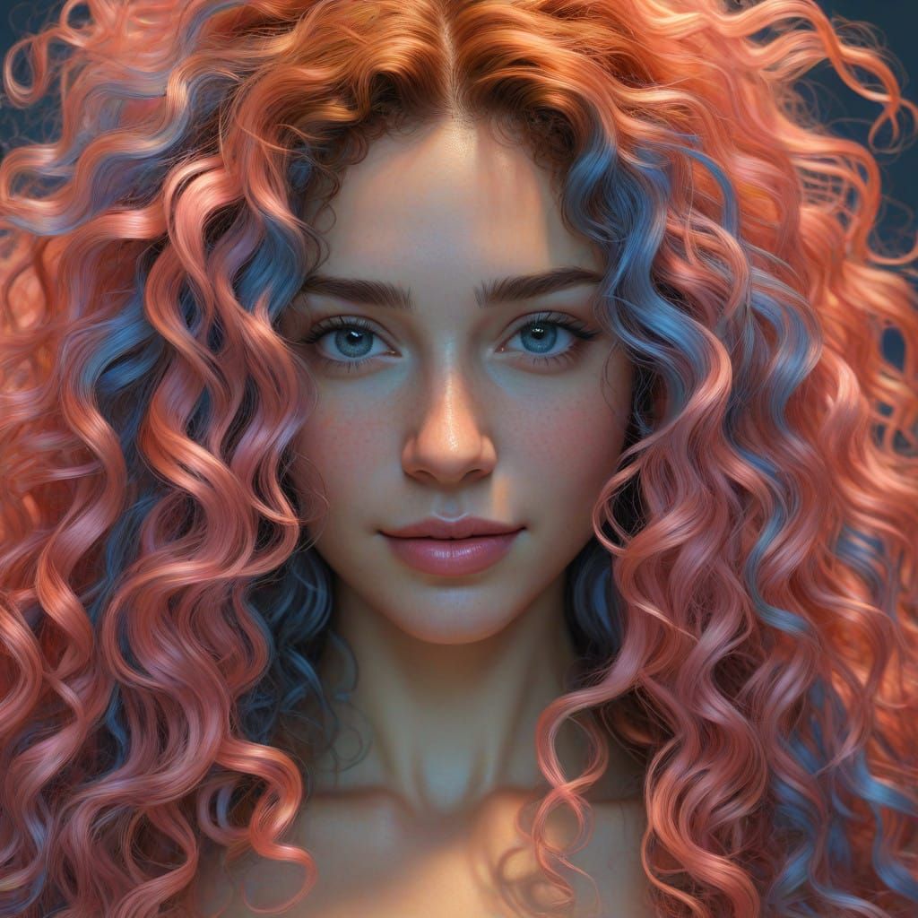 Elegant Woman with Wild Wavy Hair in Warm Soft Lighting