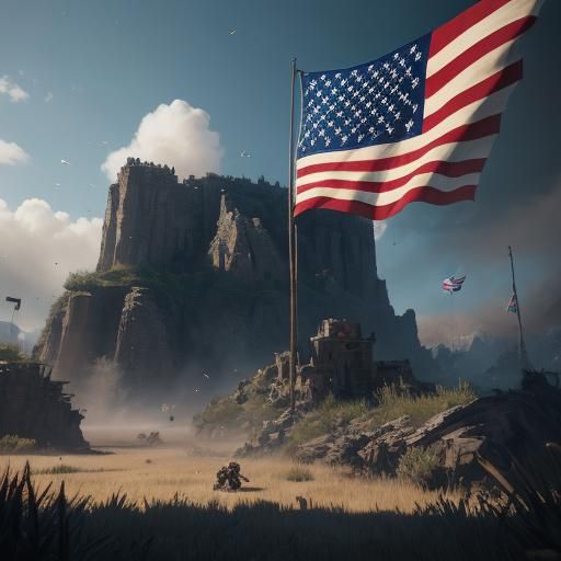 American Flag in 3D Game Cinematic Style