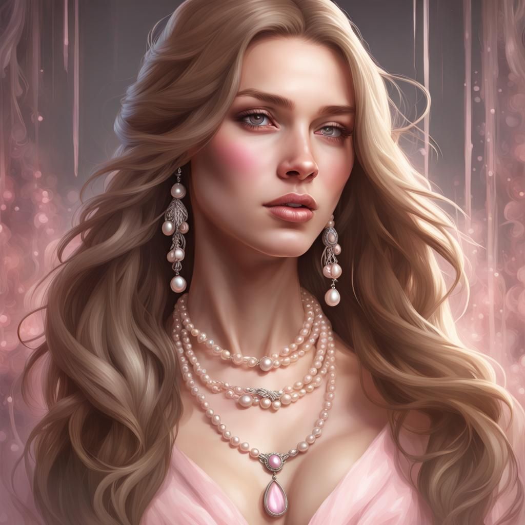 Girl with Pearl Necklace Art Nouveau Portrait