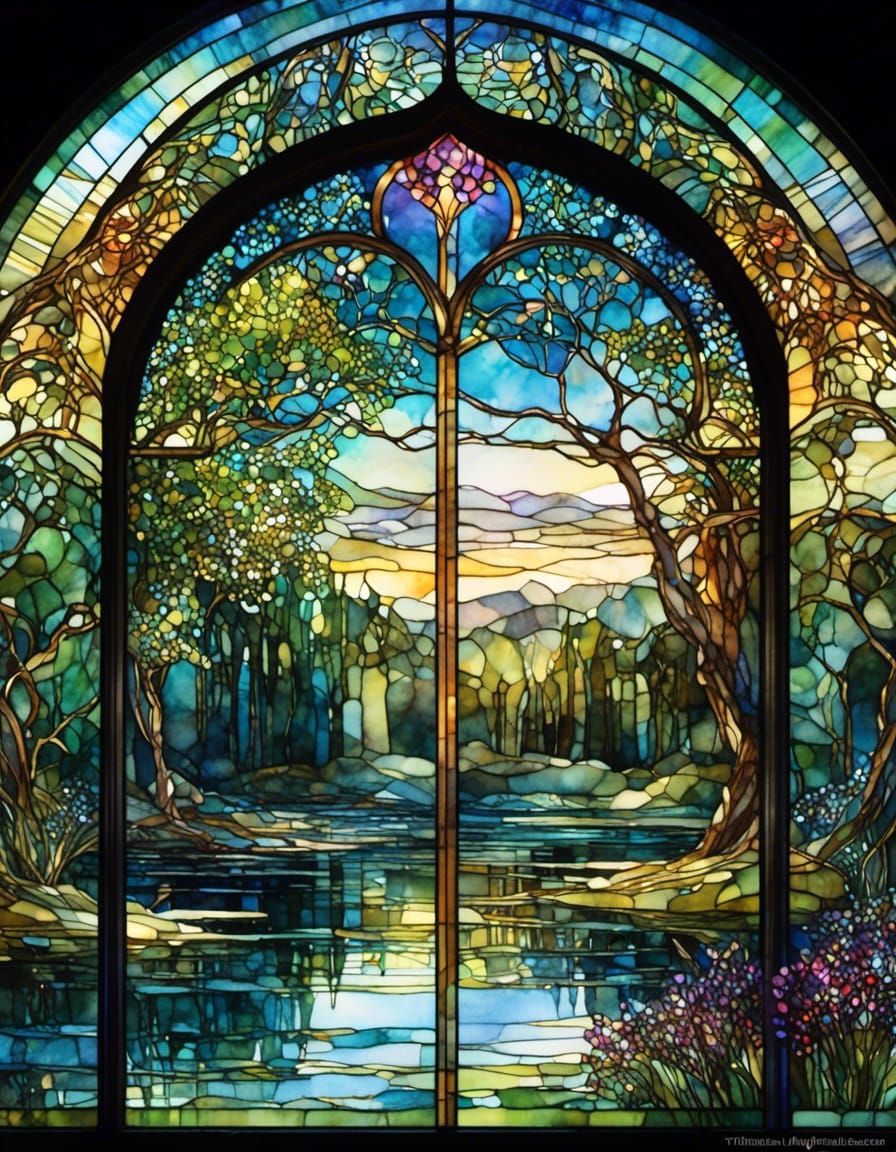 Tiffany-Style Window: Sylph Gazing at Reflection