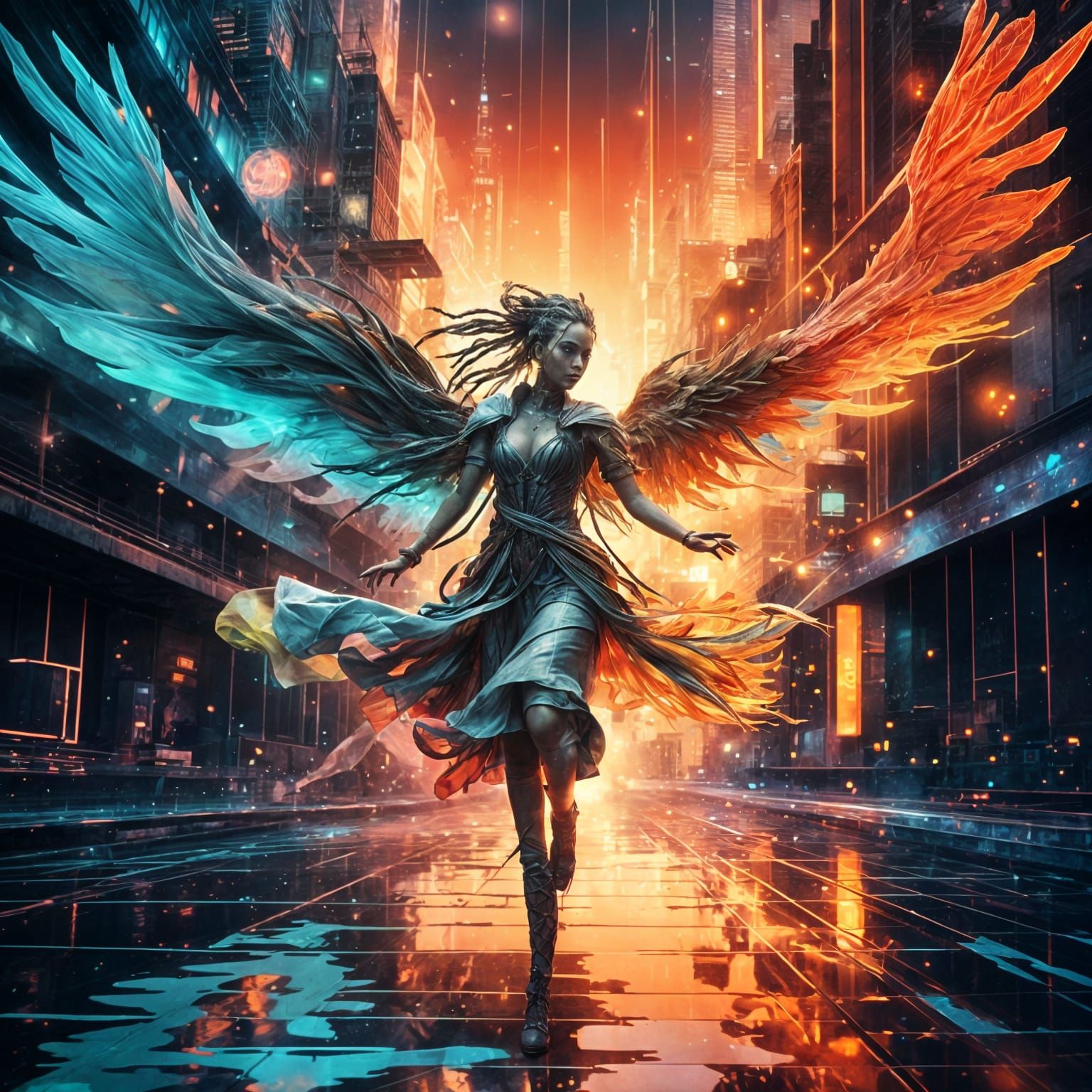 Surreal Cyberpunk Goddess Transcends Dimensions in Glitchcor...