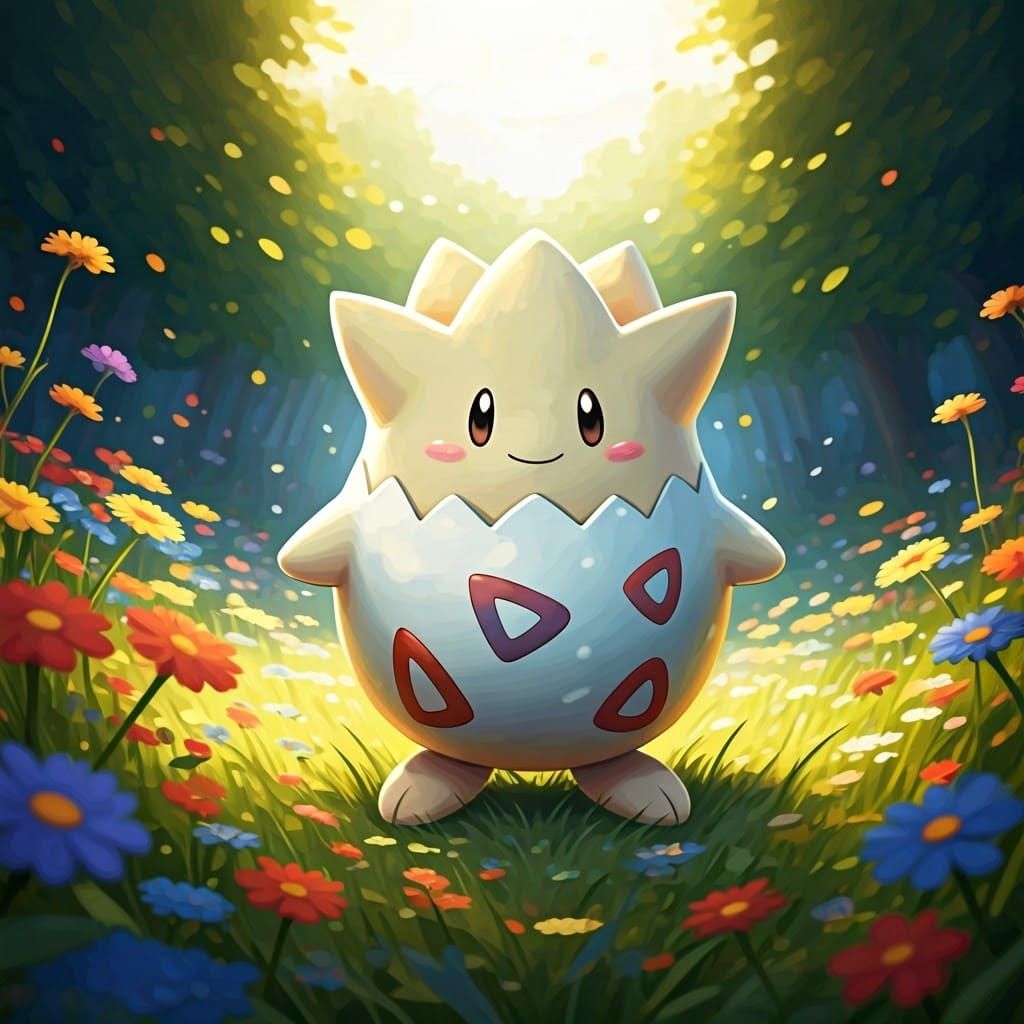 Togepi in Lush Meadow: Whimsical Watercolor Illustration