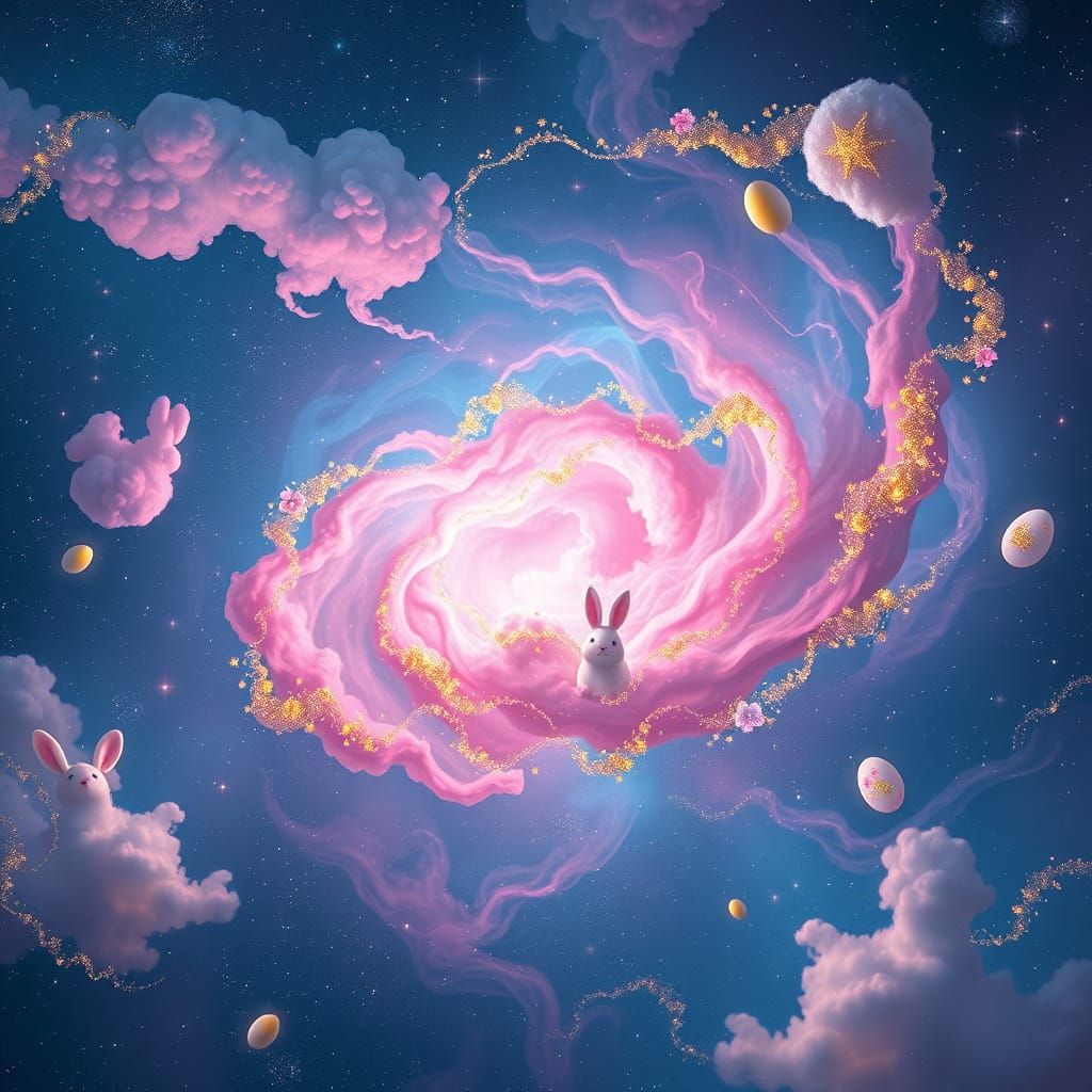Starry Easter Cosmos with Swirling Clouds and Glittering Acc...