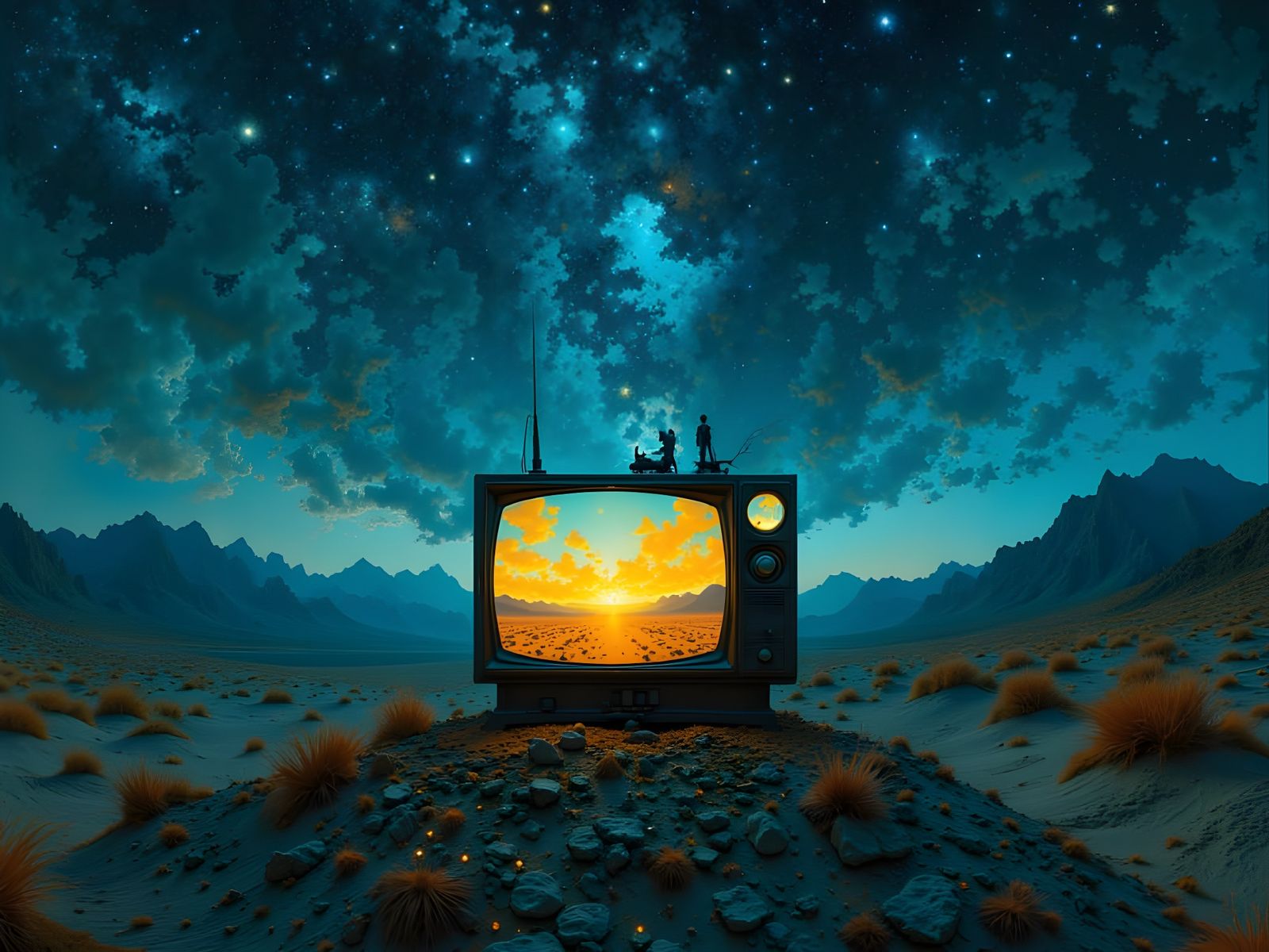 Surreal Desert Night: Television Screen Art