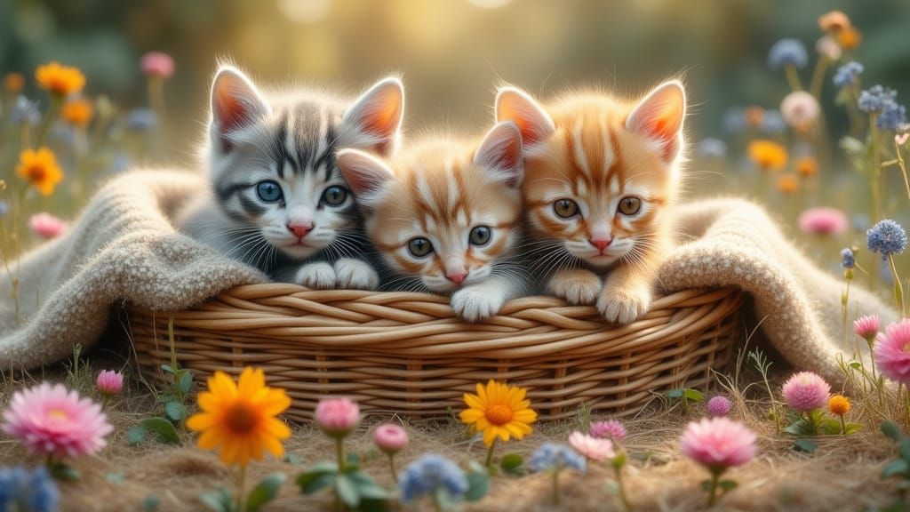 Adorable Vintage Kittens in a Wicker Basket