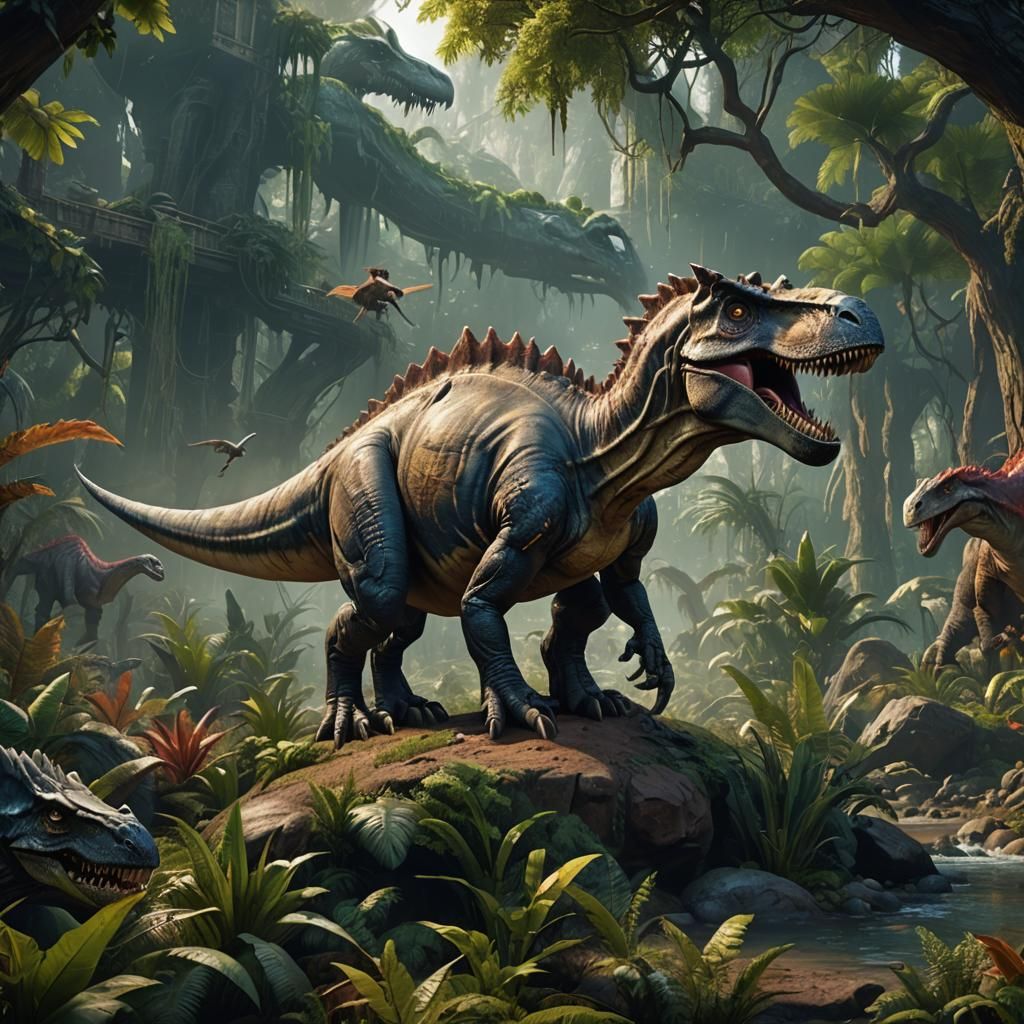 Detailed Dinosaur Matte Painting in Fantasy Art Style