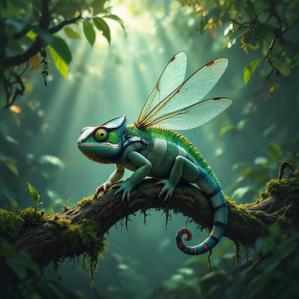 Surreal Hybrid Creature: Chameleon, Scorpion, Dragonfly