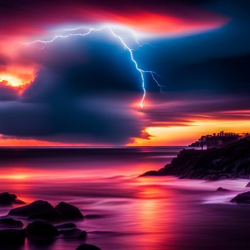 Coastal Electrical Storm in Hyperrealistic Detail