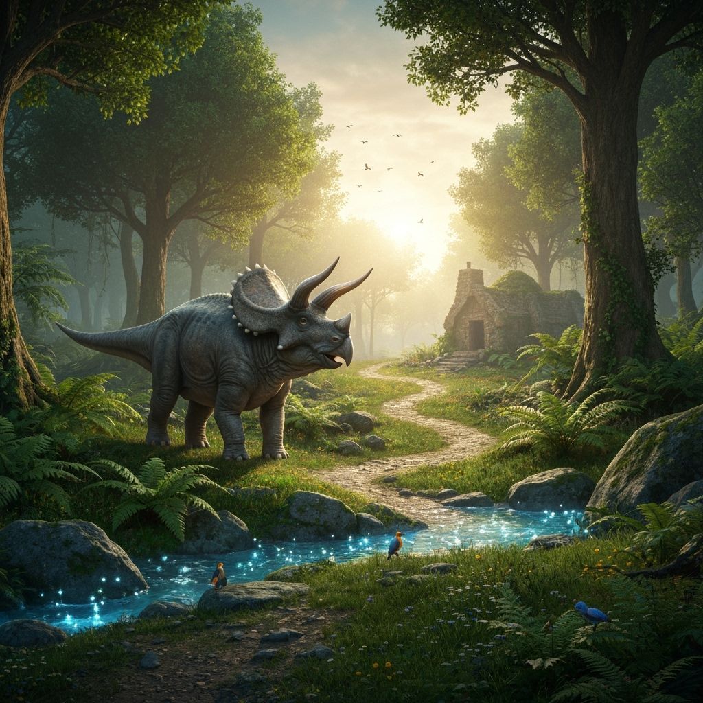 Triceratops in Prehistoric Forest at Dawn