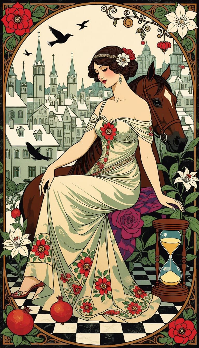 Neo-Cubist Surrealism: Woman, Horse, and Dreamlike Elements