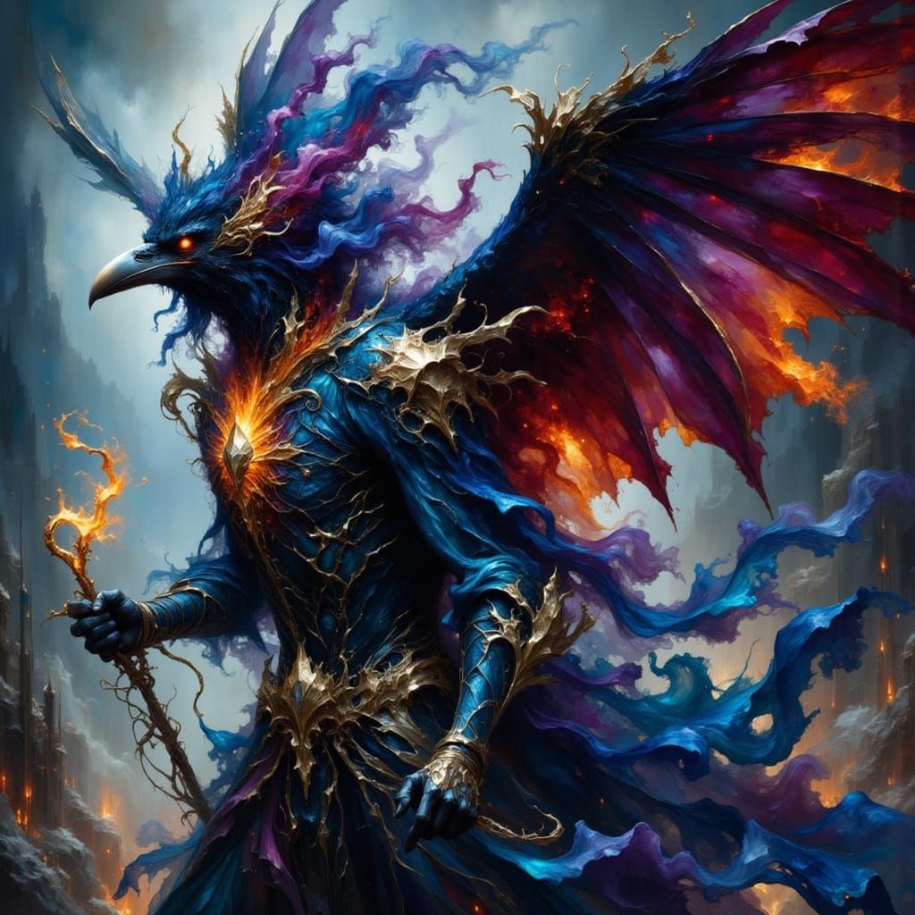 Gilded Raven Idol in Fantasy Ink Style