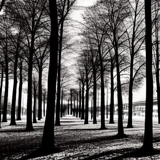 Death Red Trees Destroying Monochrome City