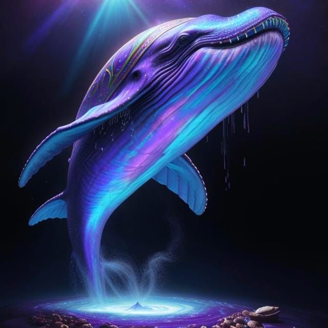Cosmic Whale in Coffee Sea, Hyperrealistic Illustration