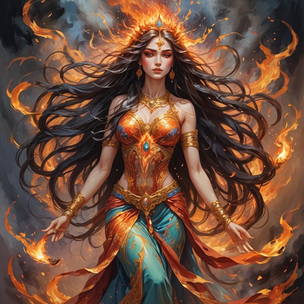 Vibrant Fire Goddess Illustration