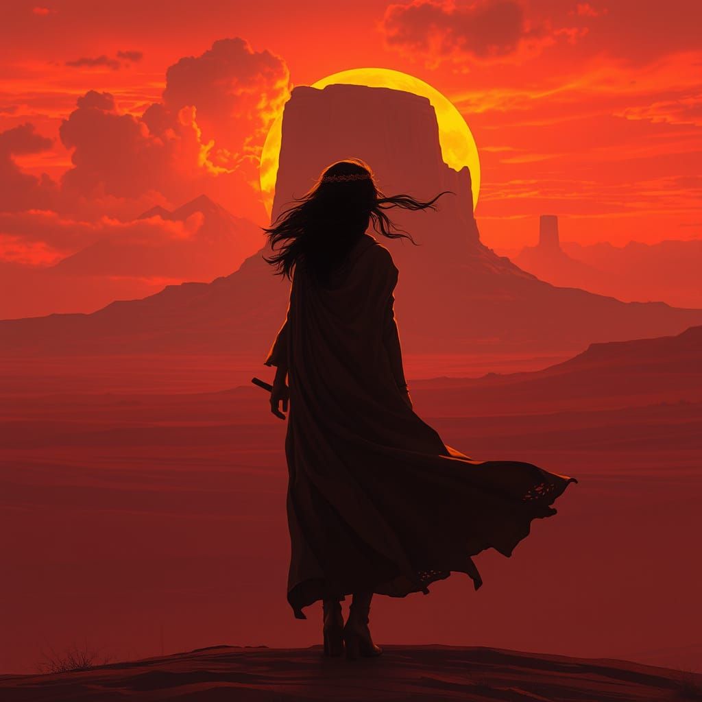 Crimson Desert Silhouette in Epic Fantasy Style