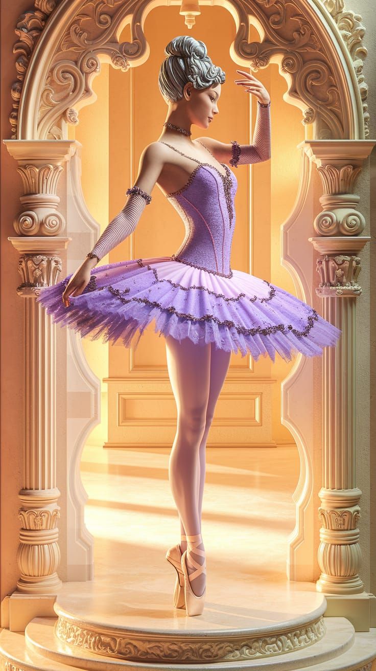 ballerina dressed in purple and pink with ornate and intrica...