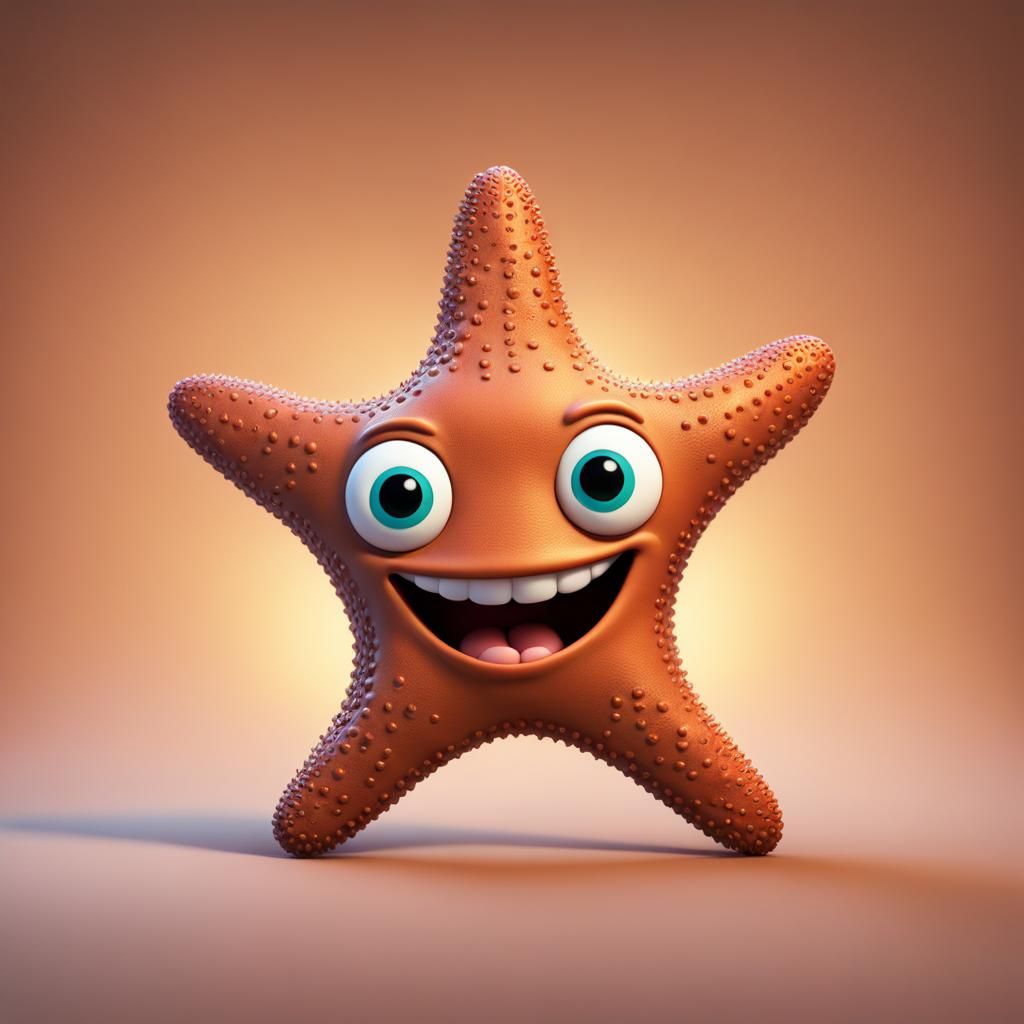 Smiling Starfish Cartoon in 3D Digital Art
