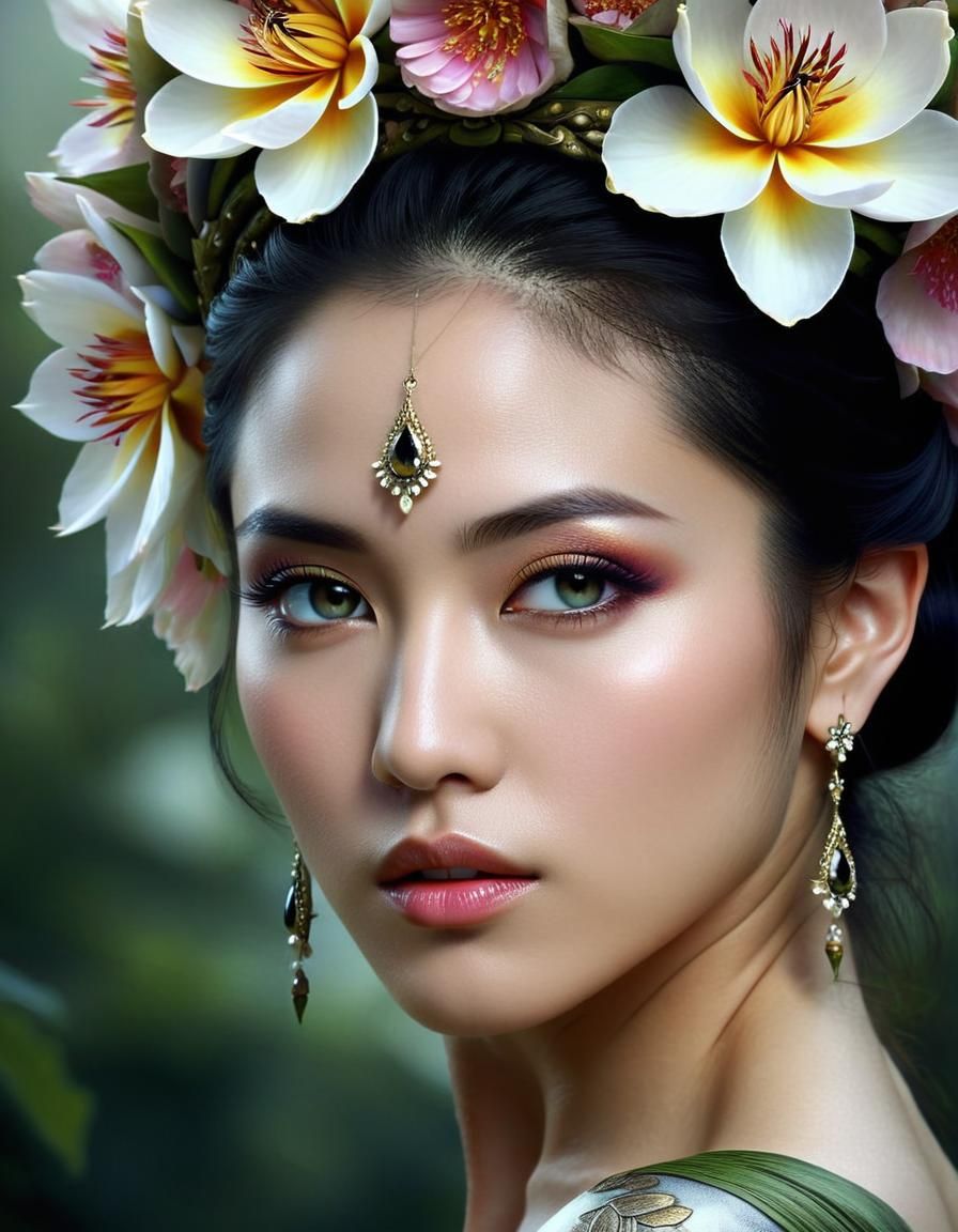 Intricate Floral Nature Goddess Portrait