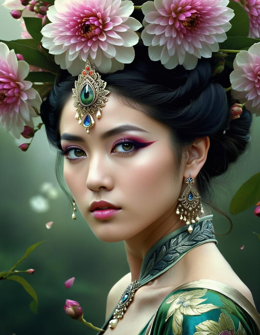 Mystical Nature Goddess with Intricate Floral Details