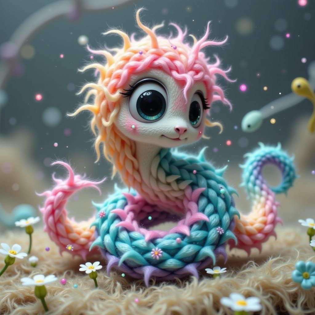Pastel Yarn Snake in Whimsical Children's Book Style