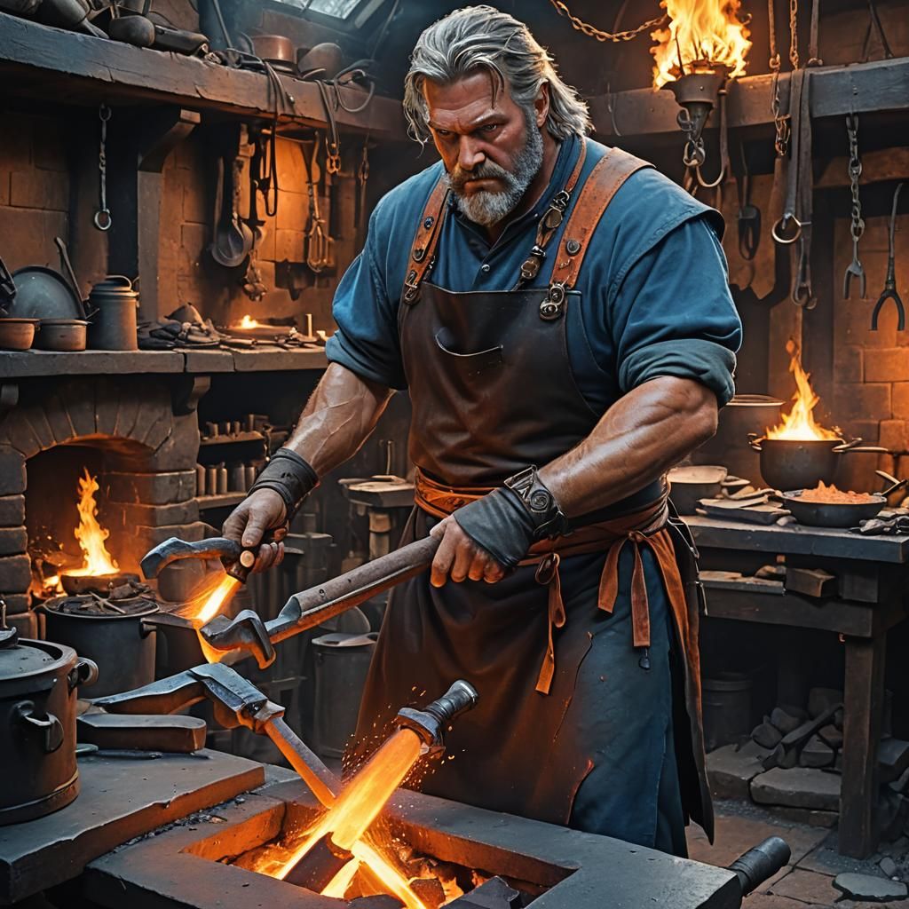 Dwarf Blacksmith Forging Fury in a Fiery Forge