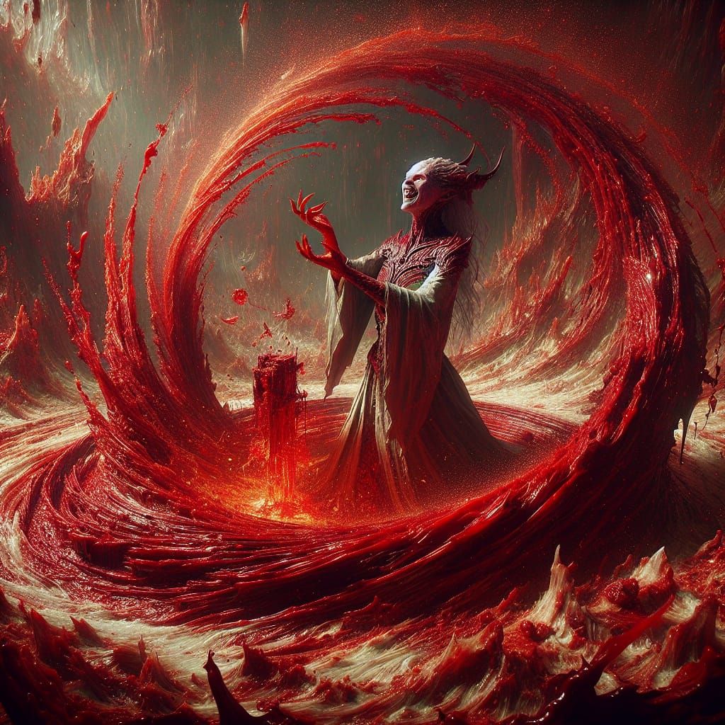 Demon Conducting Blood Ritual in Epic Setting