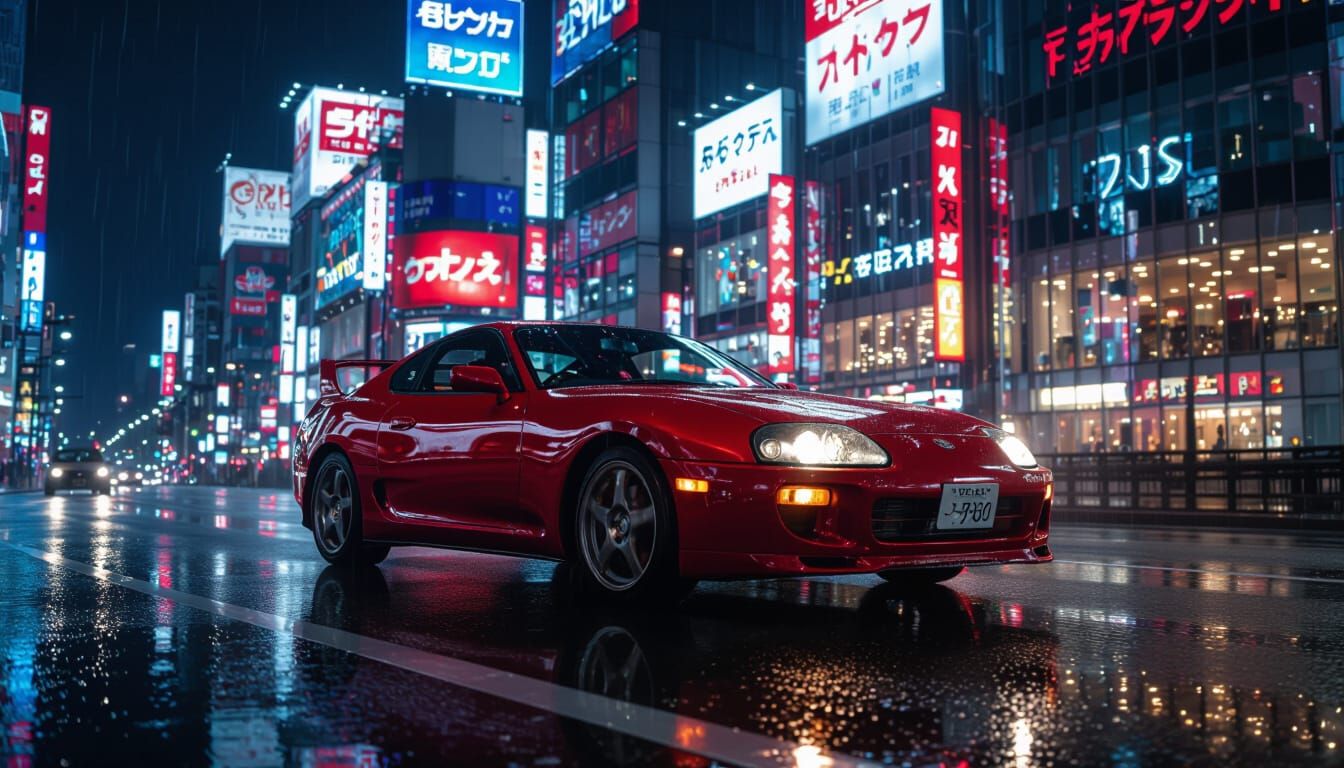 1999 Toyota Supra RZ on Rainy Tokyo Street at Night