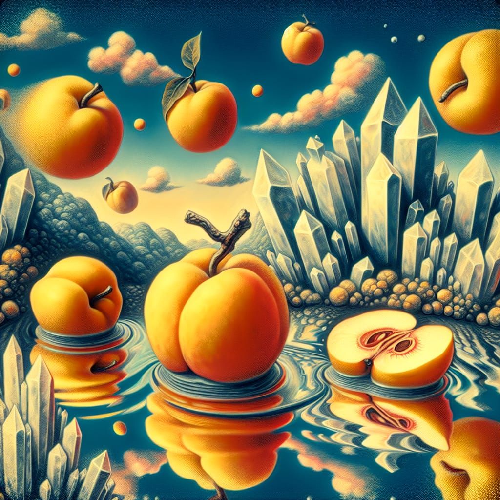 Quartz Crystals and Quinces in Surrealist Style