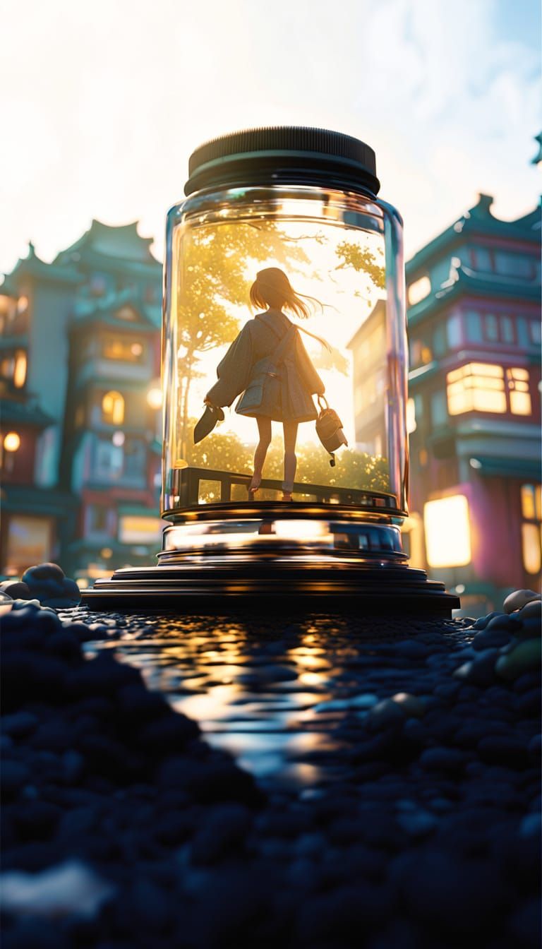 Vibrant Anime Schoolgirl in City Streets