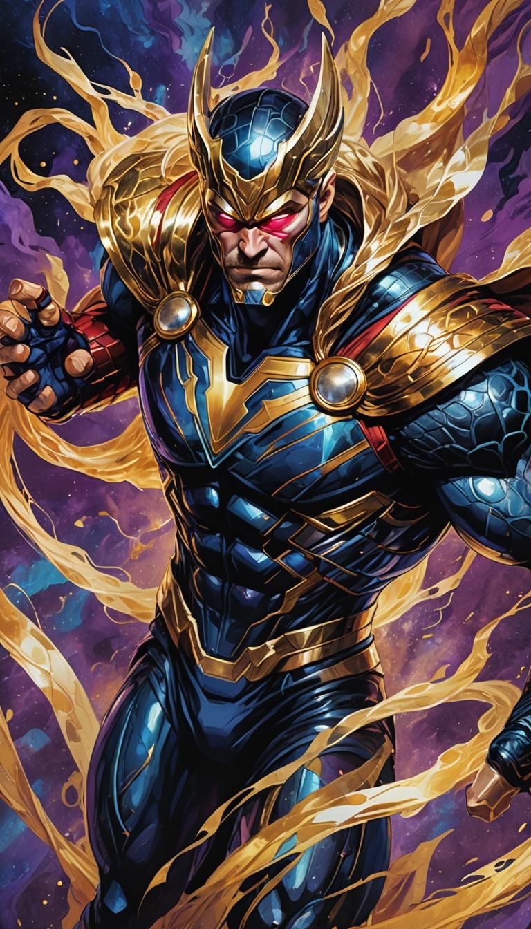 Mythological Superhero Fusion Portrait in Comic Book Art