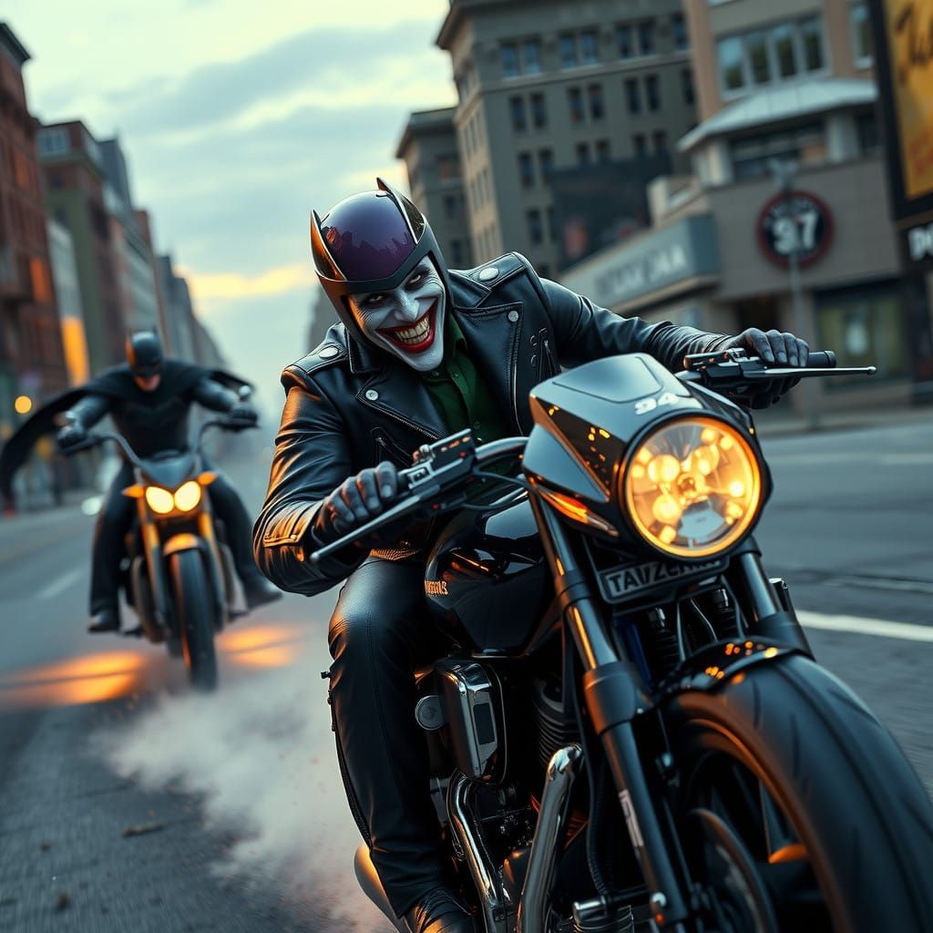 Hyper-Realistic Motorcycle Chase Scene with the Joker and Ba...