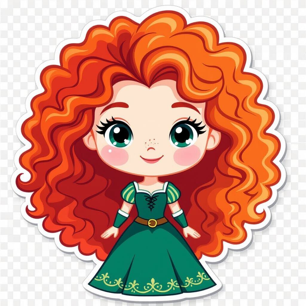 Cute Chibi Merida Sticker in Cartoon Style