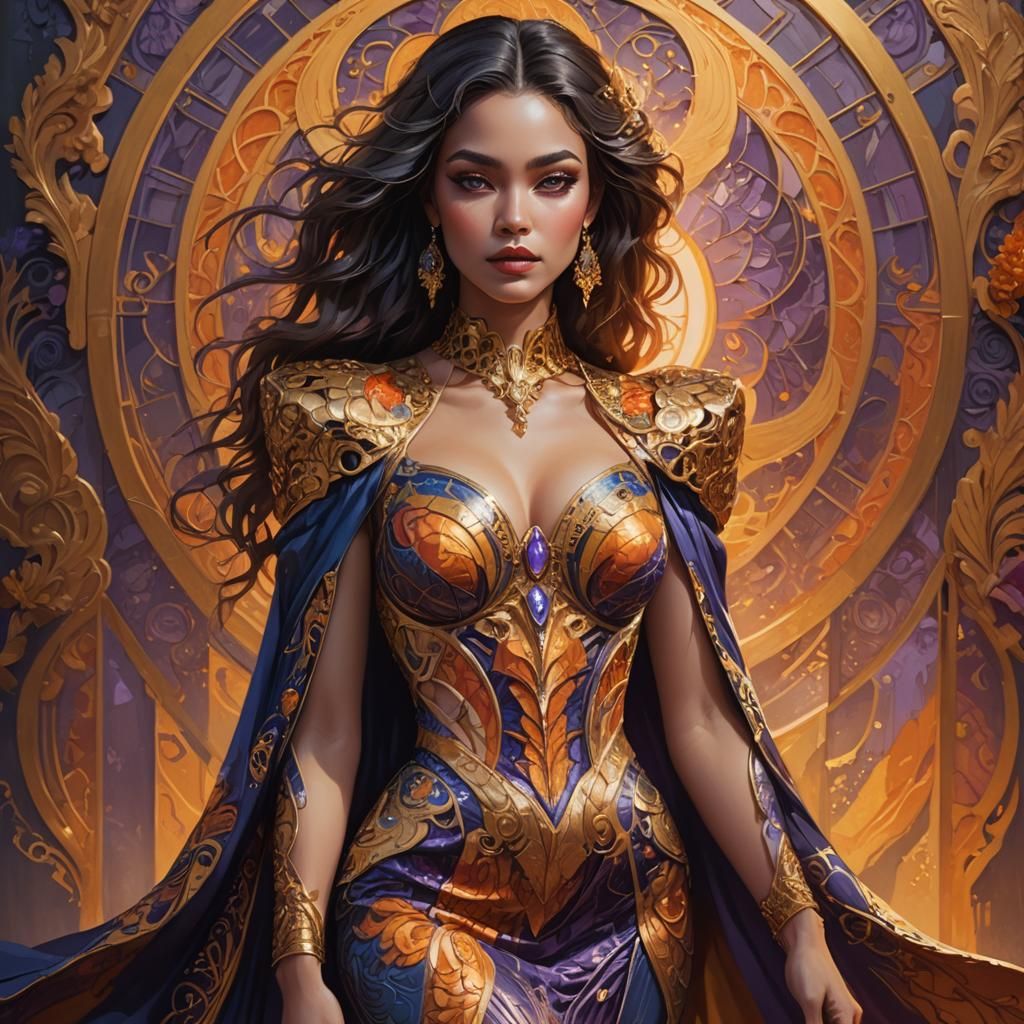 Opulent Woman in Intricate Art Nouveau Dress