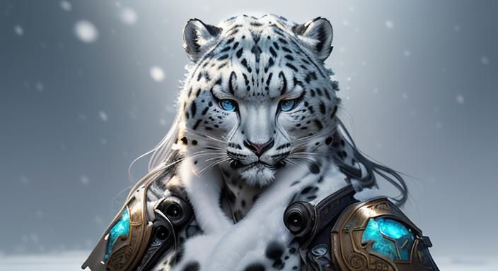 Snow Leopard Portrait in Hyperdetailed Style