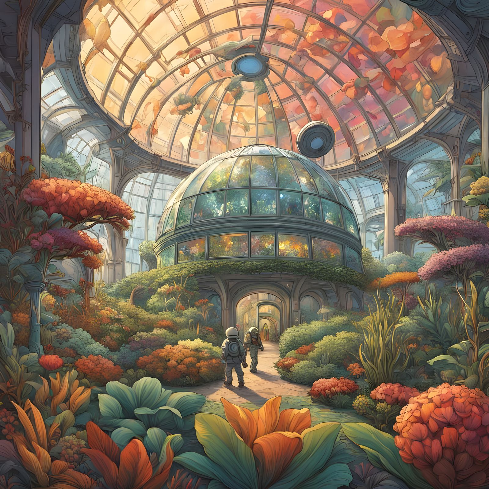 Martian Colony Life and Alien Crops in Aquarelle Style