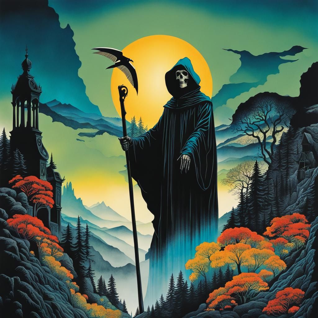 Surreal Grim Reaper Collage in Pen and Ink