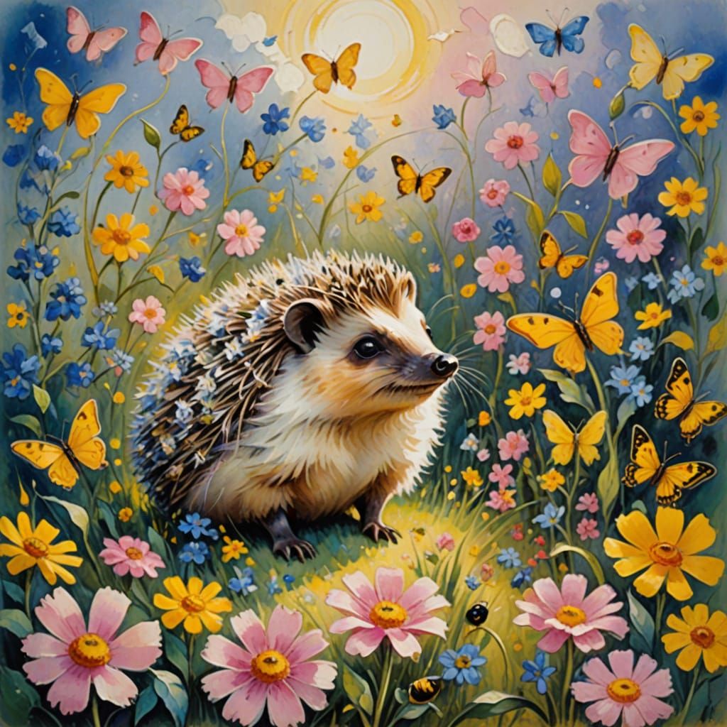Dreamy Hedgehog in Whimsical Floral Paradise